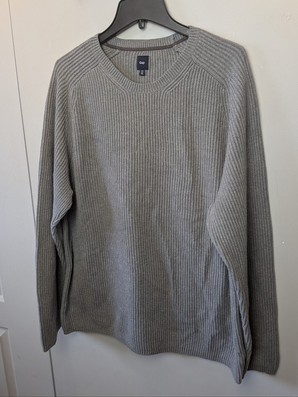 GAP Men Ribbed Crewneck Gray Color Long Sleeve 100% Cotton Basic Classic Fit XXL